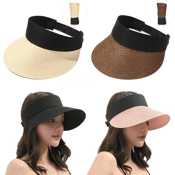 1 шт. Летняя пляжная шляпа с широкими полями, повседневная Портативная соломенная кепка, Складные козырьки, Уличная солнцезащитная шляпа для женщин, сплошной цвет