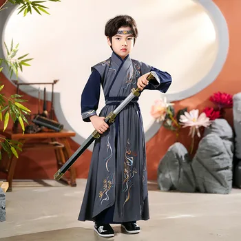 2023 Костюм для косплея в китайском стиле эпохи Тан, костюмы Hanfu с вышивкой для мальчиков, детская традиционная одежда для фотосъемки