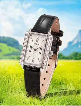 DOM2023 Модные квадратные часы с бриллиантами, женские кожаные кварцевые часы, Элегантные винтажные женские часы