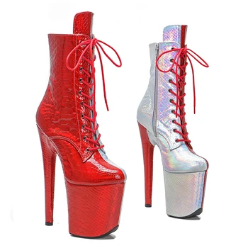 Leecabe 20 см/8 дюймов, двухцветная обувь для танцев на шесте с искусственным верхом, сапоги на платформе и высоком каблуке, сапоги для танцев на шесте