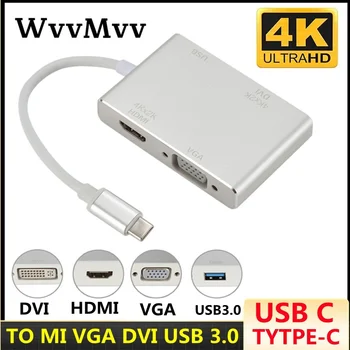 Адаптер WVVMVV Type C для 4K HDMI-совместимого VGA DVI USB C 3.0 для Macbook Surface Xiaomi 10 Samsung S9 Dex TV Monitor PS5