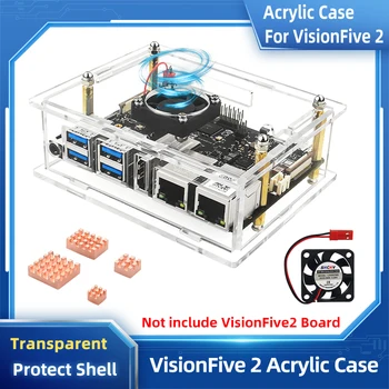 Акриловый чехол для платы VisionFive2 RISC-V, Прозрачный корпус, Дополнительный охлаждающий вентилятор, радиатор для Visionfive2