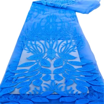 Африканская кружевная ткань 2023 новейшая синяя индийская ткань сари, высококачественная тюлевая кружевная ткань с 3D блестками для свадебного платья J99-2