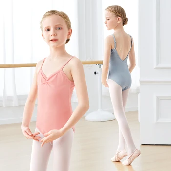 Балетное трико для девочек, детский танцевальный Камзол, гимнастический купальник, летние купальники с V-образным вырезом на спине, балетные костюмы
