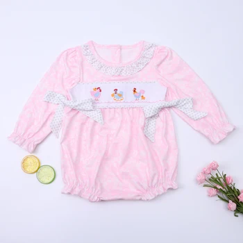 Весенний розовый комбинезон для девочек от 0 до 3 лет, Комбинезон с длинным рукавом и вышивкой в виде мультяшных цыплят, цельное боди, Бутик одежды