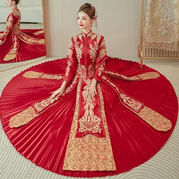 Древний костюм невесты Ханьфу, китайское свадебное платье, традиционная вышивка, одежда для тостов, Vestido