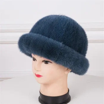 Женские Зимние меховые шапки из натурального меха норки, фетровые шляпы, толстые теплые модные элегантные шапки для вечеринок для девочек, 7 цветов R10