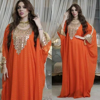 Кафтан из Марокко, Модное шифоновое платье с вышивкой из пайеток, Платье из Дубая, Индийское платье Для женщин