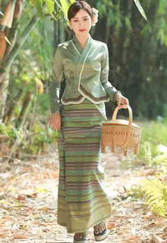 Китайское платье Xishuangbanna Женское Весенне-Зеленое Дай Национальность Бирма Костюм
