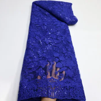 Королевская синяя Африканская кружевная ткань с блестками 2023 Высококачественные французские гипюровые ткани из молочного шелка для нигерийского свадебного платья