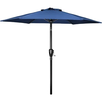 Круглый зонт для патио Aukfa длиной 7,5 футов - Открытый зонт для рынка, пляжа у бассейна - синий