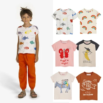 Летняя Футболка Nada Для маленьких мальчиков и девочек, Детские футболки с мультяшным принтом, Детская одежда с короткими рукавами, Детские Милые хлопковые топы от 2 до 14 лет