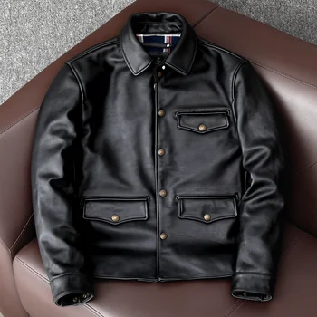 Модная тонкая одежда для Брейкмена, куртка из лошадиной кожи, Осенняя мужская Классическая черная куртка из натуральной лошадиной кожи XL 2XL