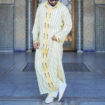 Модный Длинный Кафтан в Рамадан, Мусульманская Рубашка Абайя, Молодежный Камис Homme, Свободная Повседневная Прямая Исламская Одежда для Мужчин
