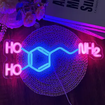 Молекула дофамина неоновая вывеска для настенного художественного декора, изготовленная на заказ химическая формула светодиодный неоновый свет, USB Персонализированный знак подарок