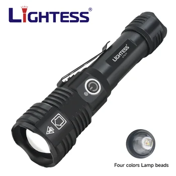 Мощный светодиодный фонарик с USB-аккумулятором, 4-х цветной фонарь, Тактический фонарь для кемпинга, ручной фонарь