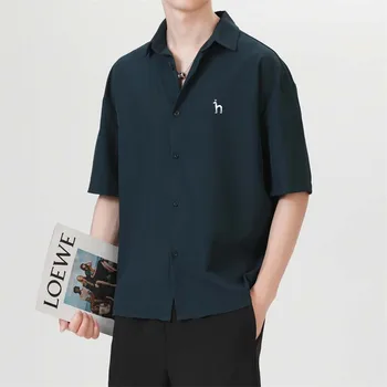 Мужская рубашка HAZZYS Ice Silk, тонкий стиль, Средний короткий рукав, Летняя Новая корейская свободная футболка с защитой от морщин, мужская рубашка, одежда
