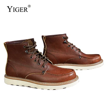 Мужские ботинки YIGER, Мужские Повседневные ботинки, ботинки из воловьей кожи, винтажная уличная обувь в британском стиле, мужские ботинки с высоким берцем на шнуровке, Новинка 2023 года