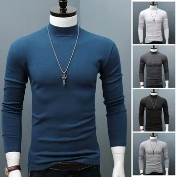 Мужское термобелье, топы, Теплый базовый пуловер с макетом шеи, однотонная футболка, блузка, топ с длинным рукавом, Нижняя рубашка, термо-рубашки