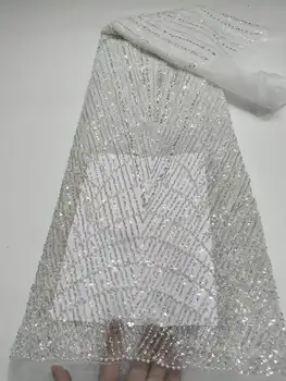 Новейшая африканская кружевная ткань из бисера Hamdmade, высококачественная кружевная ткань из Тюля для Жениха С блестками, французская сетчатая кружевная ткань для платья