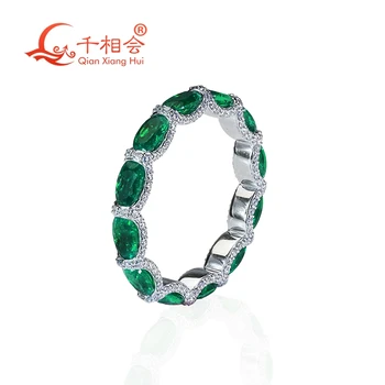 овальная форма 3 * 5 мм, полная полоса зеленого Изумруда с белым муассанитом, серебро 925 пробы, обручальное кольцо для Вечности, ювелирные изделия