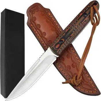 Охотничий нож с фиксированным лезвием D2 и ручкой G10 С кожаными ножнами для мужчин, походный нож для выживания на открытом воздухе, Походный нож для кемпинга, портативный