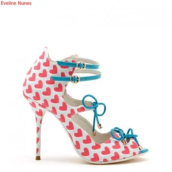 Разноцветные туфли-лодочки с розовым сердечком, Летние женские туфли на шпильке с ремешком и пряжкой, Модная Классическая Сексуальная Повседневная Красивая Хорошая обувь