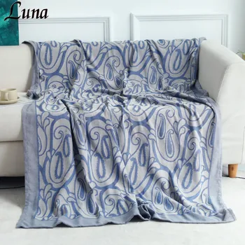 Синие жаккардовые утепленные вязаные одеяла для кровати, путешествия в самолете, Мягкое удобное покрывало для дивана, Современное простое одеяло с ворсом