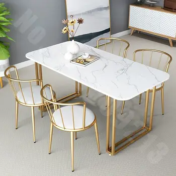 Скандинавский современный минималистичный легкий роскошный чистый обеденный стол из красного мрамора и комбинированный стул домашний обеденный стол escritorio