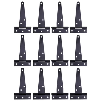 12шт Т-образных петель Сверхмощные дверные петли для сарая, черные петли для шкафов для деревянных заборов или металлических ворот (4 дюйма)