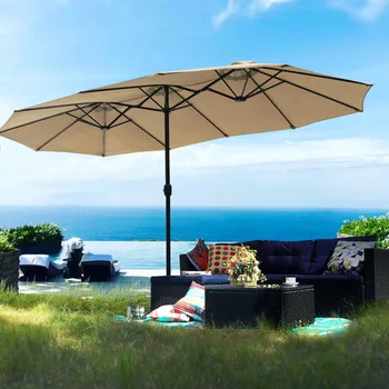 13-футовый Большой зонт для патио, двухсторонний открытый рыночный зонт Бежевого цвета, пляжный зонт, кемпинговый зонт