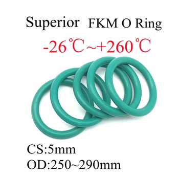 1шт FKM Фторкаучуковое Уплотнительное Кольцо Уплотнительные Прокладки Толщина CS 5 мм OD 250 ~ 290 мм Изоляционное Масло Высокая Термостойкость Зеленый