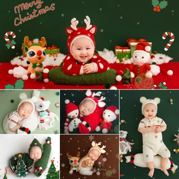 Dvotinst Реквизит для фотосъемки новорожденных, наряды на Рождественскую тему, Шляпа с куклой-оленем, Шляпа для позирования, подушка, фон Для студийной съемки, реквизит для фотосъемки