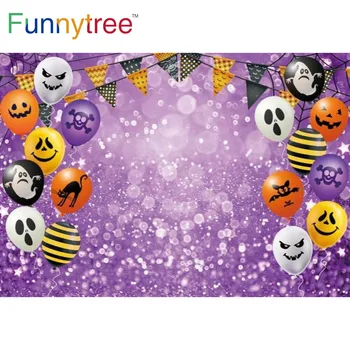 Funnytree Хэллоуин Декор Для Вечеринки Фон Призрак Ужасный Череп Воздушный Шар Баннер Фиолетовый Блеск Паутина Фон Фотозоны