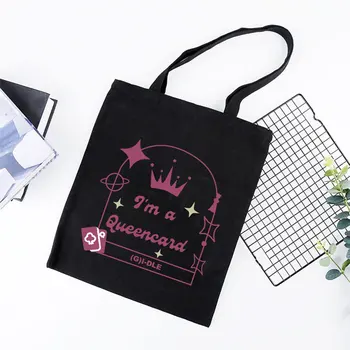 KPOP (G) I-DLE Портативная Холщовая сумка Queencard Большой Емкости, Литературная сумка-шоппер на молнии Через плечо, Подарки для поклонников MiYeon SoYeon
