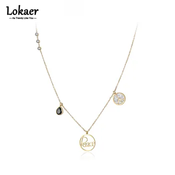 Lokaer Классическое ожерелье с кубическим цирконием и стразами Peace Charm Для женщин, Свадебное женское ожерелье из нержавеющей стали, ювелирные изделия N18043