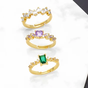 OCESRIO Модные Мини-кольца с фиолетовым сердцем из меди, позолоченные CZ, Прямоугольное Открытое кольцо, Регулируемые женские ювелирные изделия rigs09