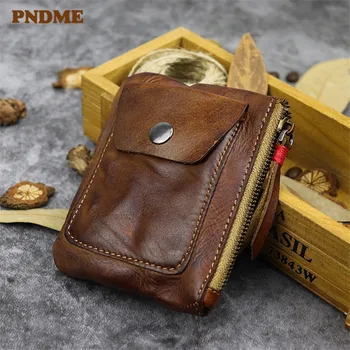 PNDME ретро дизайнерский мужской и женский кошелек из натуральной кожи, модный студенческий билет из натуральной кожи, карманный кошелек для денег
