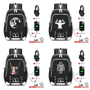 USB-разъем для зарядки наушников, дорожная сумка для подростков, сумка для ноутбука, студенческий книжный рюкзак для аниме Sword Art Online Рюкзак