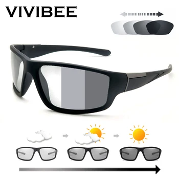 VIVIBEE Мужские Фотохромные Солнцезащитные очки Черные Спортивные Очки Женские Меняющие Цвет Поляризованные Солнцезащитные Очки для вождения 2023 Обесцвечивание