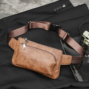 Винтажная мужская нагрудная сумка из искусственной кожи, повседневная поясная сумка в корейском стиле, сумка через плечо, нагрудная сумка для телефона, Роскошные мужские поясные сумки