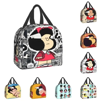 Винтажная сумка для ланча с героями комиксов Quino Mafalda, утепленная сумка для ланча для женщин, Портативный термохолодильник с мультяшным Мангом, коробка для ланча, офис, Пикник, Путешествия