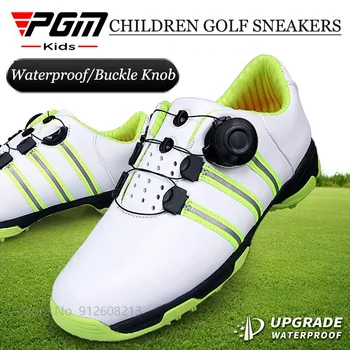 Водонепроницаемая обувь для гольфа для подростков PGM, Детские дышащие спортивные кроссовки для гольфа Для мальчиков, Тренажер с вращающейся пряжкой, Противоскользящая обувь с шипами