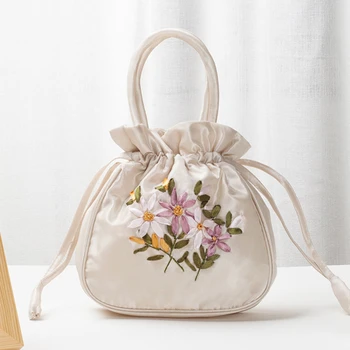 Женская сумка-ведро С верхней ручкой, Женская сумочка, сумка для телефона, Летний кошелек, Национальный стиль, Вышитый цветочный узор, сумка на шнурке