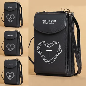 Женские кожаные сумки через плечо с буквенным принтом в виде бриллианта, универсальный мобильный телефон для Iphone/Samsung, сумочка-клатч через плечо, кошелек