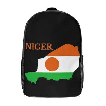 Карта Нигера Флаг 17-дюймовый Рюкзак через плечо Винтажный Школьный классический Прочный походный набор