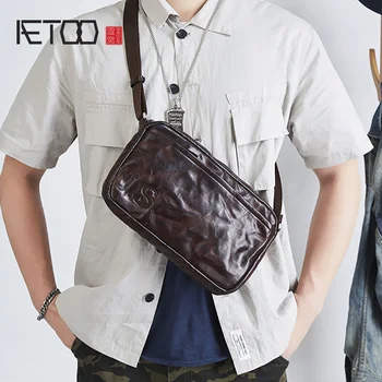 Кожаная сумка-мессенджер для мальчиков AETOO, универсальная мужская сумка через плечо, модная мужская сумка в стиле ретро