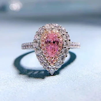 Кольцо с розовым бриллиантом в виде капли воды, 100% Настоящее серебро 925 пробы, вечерние обручальные кольца для женщин, мужские ювелирные изделия для помолвки, подарок
