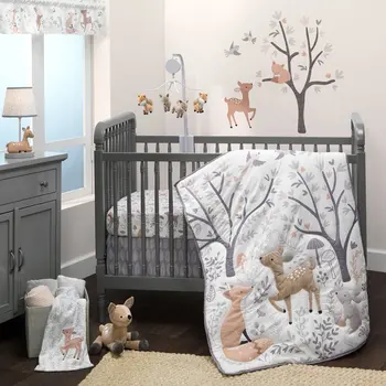 Комплект постельного белья для детской кроватки Deer Park из 3 предметов - Серый, Животные, Лес