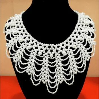 Кружевная отделка воротника лентами с жемчужным бисером, женское ожерелье, ювелирные изделия для одежды, Свадебное платье